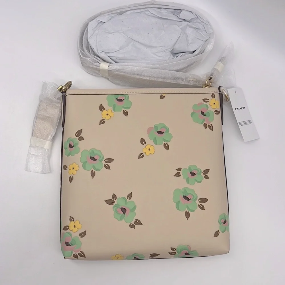 Coach Kitt Messenger Crossbody With Floral Print Brass/Ivory Multi - Picture 2 of 16